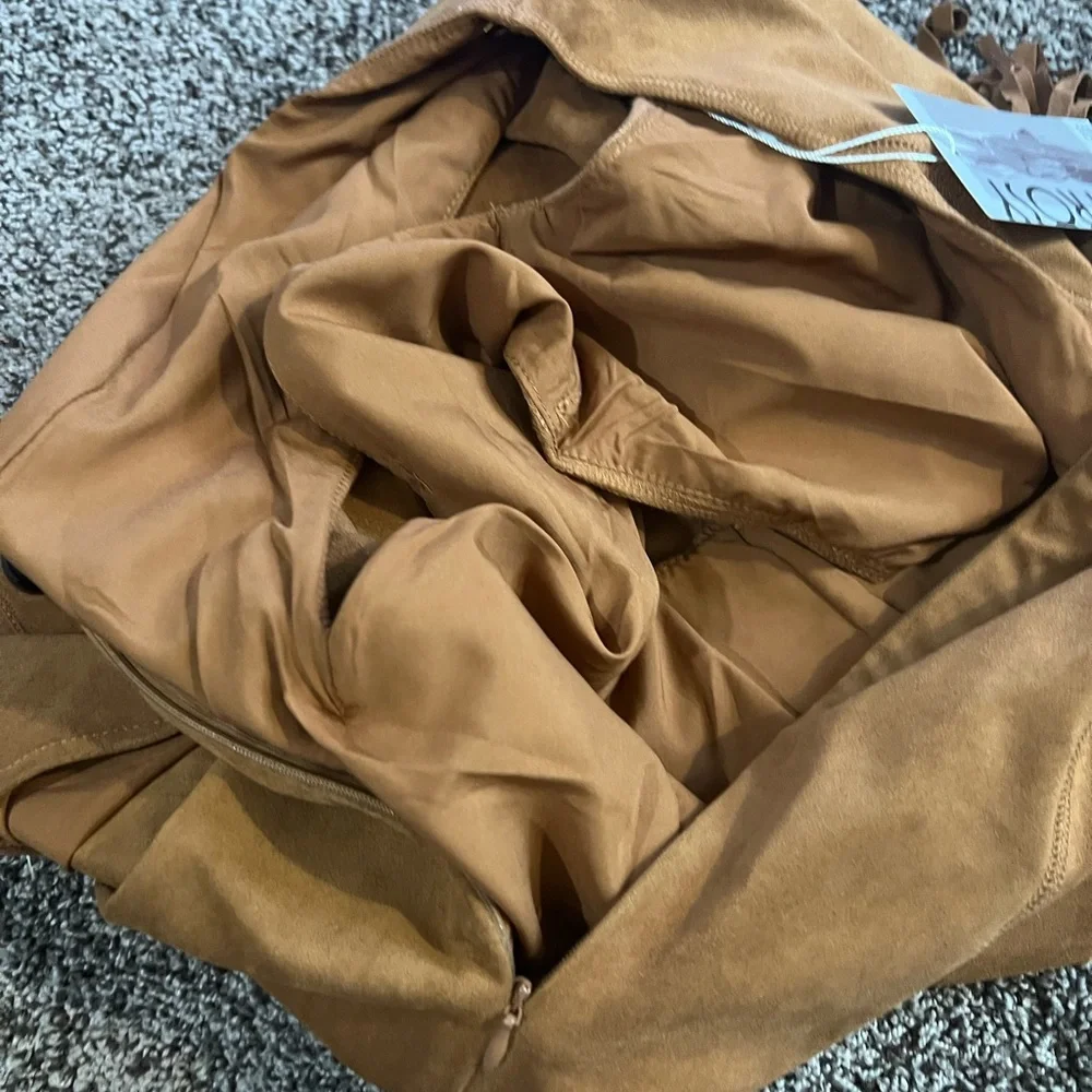 Elegant Suede look Tan Fringe Costal Cowgirl Dress by Oyrosy - Picture 11 of 13